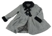 Šedý flaušový jarní kabát s kožíškem 