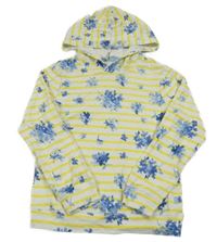 Bielo-žltá pruhovaná mikina s kvietkami a kapucňou Joules