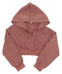 Staroružová crop mikina s kapucňou Shein