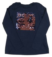 Tmavomodré triko s překlápěcími flitry C&A vel. 176