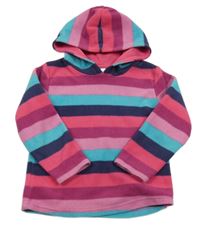 Růžovo-modrá pruhovaná fleecová mikina s kapucí Tu