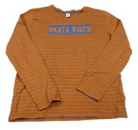 Medovo-modré pruhované triko s nápisem Yigga