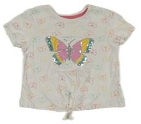 Biele crop tričko s motýly a flitrami Primark