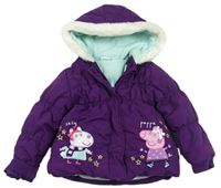 Purpurová šušťáková zimná bunda s Peppa Pig a kapucňou s kožešinou zn. M&Co