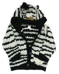 Bielo-čierny pruhovaný/vzorovaný pletený prepínaci sveter s kapucí - Zebra zn. Next