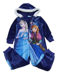 Tmavomodrá plyšová kombinéza s Frozen a kapucňou Disney