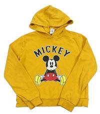 Horčicová crop mikina s Mickey a kapucňou C&A