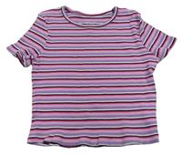 Fialovo-ružovo-tmavorůžovo-čierno-biele pruhované rebrované crop tričko PRIMARK