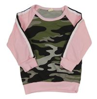 Army-svetloružová mikina s pruhmi