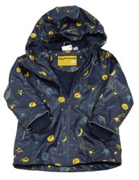 Tmavomodrá nepromokavá jarná bunda s planetami a mesiacmi a obláčikmi  a kapucňou impidimpi