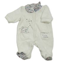 Biely rebrovaný zamatový overal s myškou a golierikom zn. C&A