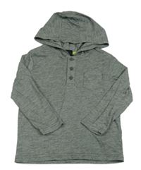 Tmavokhaki-bílé melírované triko s kapsou a kapucí Kiki&Koko