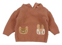 Skořicový žebrovaný žinylkový svetr se zvířátky/kapsami Next