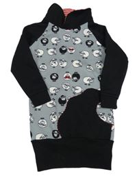 Sivo-čierne teplákové teplákové šaty s ovečkami a golierikom