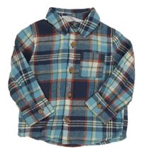 Modro-tmavomodro-bielo-hrdzavá kockovaná košeľa PRIMARK