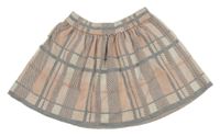 Pudrovo-smetanovo-sivá kockovaná vlnená sukňa