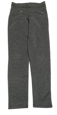 Čierno-strieborné melírované slávnostné tregínové nohavice so zipy H&M