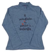 Modrošedý rolák s nápisy a motýlky POCOPIANO