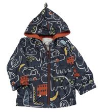 Tmavomodrá šusťáková jarní bunda s obrázky a kapucí s ostny George