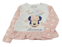 Nové - bielo-svetloružové tričko s Minnie a bodkami Disney