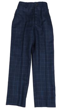 Tmavomodro-modré kostkované melírované slavnostní kalhoty
