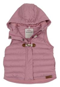 Růžová melírovaná prošívaná šusťáková zateplená vesta s kapucí Topomini