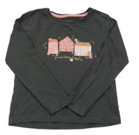 Tmavosivé tričko s domečky PRIMARK