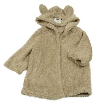 Béžový chlpatý župan s kapucí - medvedík SHEIN