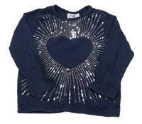 Tmavomodré triko se srdíčkem a flitry Topolino