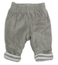 Šedo-bílé sametové zateplené tepláky s pruhy 