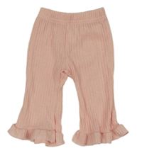 Broskvové žebrované úpletové kalhoty s volánky 