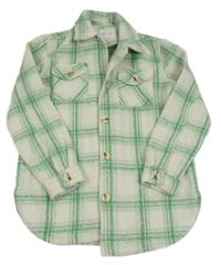 Bielo-zelená kockovaná vlnená košeľová bunda PRIMARK