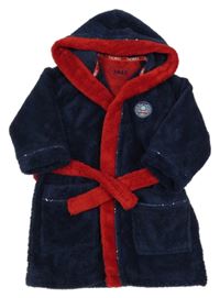 Tmavomodro-červený plyšový župan s Thomasem a kapucí M&S