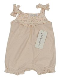 Nové - světlerůžový puntíkatý letní overal s kytičkami a volánkem Emily and Oliver