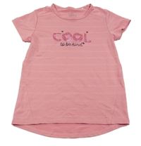 Ružové pruhované športové tričko s nápismi Topolino