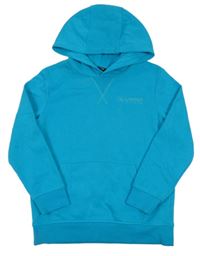 Tyrkysová mikina s nápismi a vreckom a kapucňou George