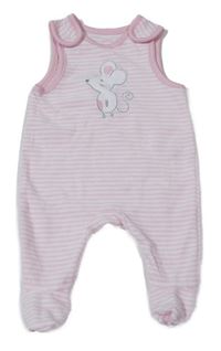 Světlerůžovo-bílé pruhované sametové dupačky s myškou C&A