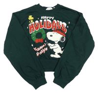 Tmavosmaragdová crop mikina so Snoopym s vánočním motívom H&M