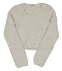 Smotanový chlpatý crop sveter H&M