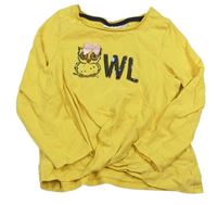 Žlté tričko so sovou s písmeny s flity Kids