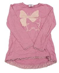 Ružové tričko s motýly a čipkou Topolino