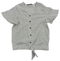 Čierno-biele kockované crop tričko s gombíky George