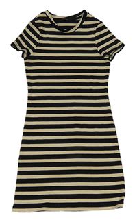 Černo-bílo-okrové pruhované žebrované elastické šaty M&Co.