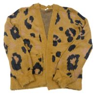 Hnědý chlupatý svetrový cardigan s leopardím vzorem Next