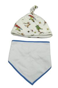 2set - Biela bavlnená čapica s Grinchem + bílý slinták