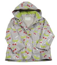 Sivá nepromokavá jarná bunda s trešněmi a kapucňou Vertbaudet