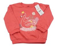 Nové - Jahodová mikina s labutí s flitry F&F