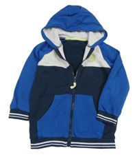 Tmavomodro-modro-světlešedá propínací mikina s potiskem a kapucí Matalan