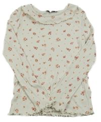 Světlebéžové květované žebrované triko s límečkem C&A