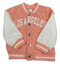 Růžovo-bílá baseballová mikina s nápisem